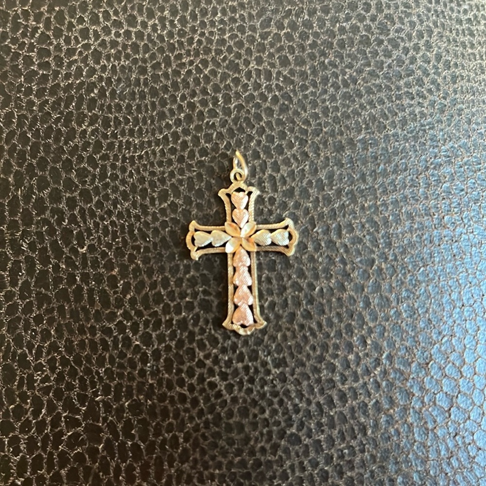 Vintage 14K Black Hills Gold & Rose Gold Patterned Cross Pendant